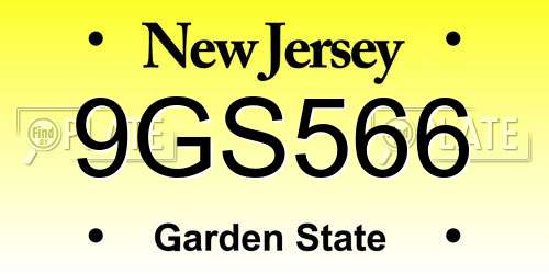 9GS566 New Jersey License Plate