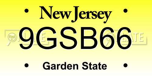 9GSB66 New Jersey License Plate