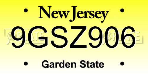 9GSZ906 New Jersey License Plate