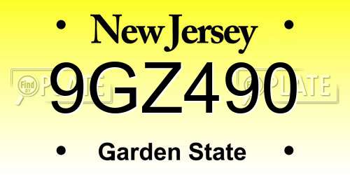 9GZ490 New Jersey License Plate
