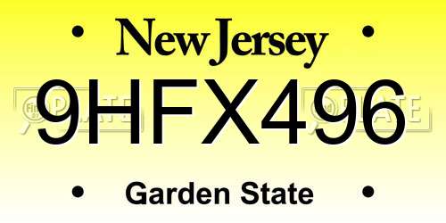 9HFX496 New Jersey License Plate
