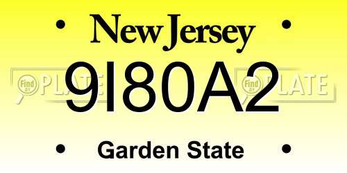 9I80A2 New Jersey License Plate