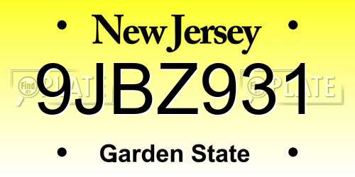 9JBZ931 New Jersey License Plate