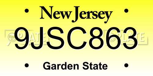 9JSC863 New Jersey License Plate