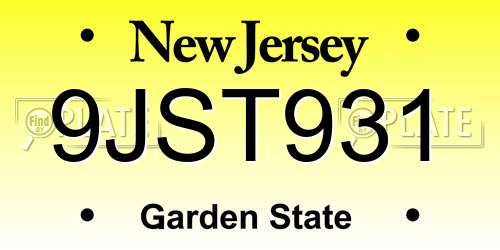 9JST931 New Jersey License Plate