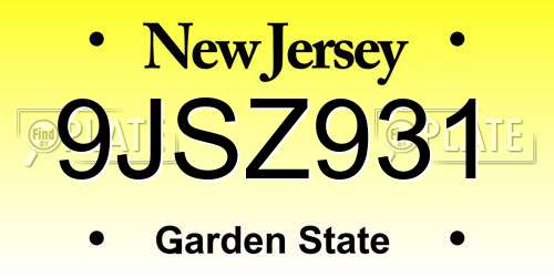 9JSZ931 New Jersey License Plate