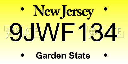 9JWF134 New Jersey License Plate