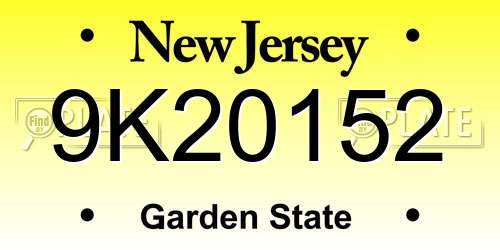 9K20152 New Jersey License Plate