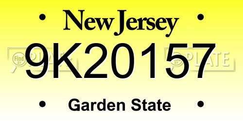 9K20157 New Jersey License Plate