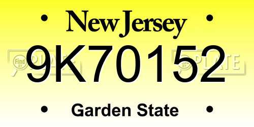 9K70152 New Jersey License Plate