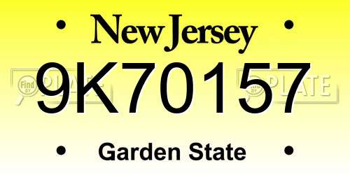 9K70157 New Jersey License Plate