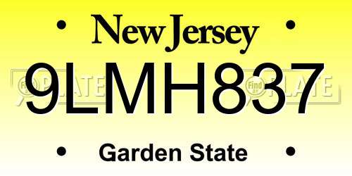 9LMH837 New Jersey License Plate