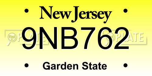 9NB762 New Jersey License Plate