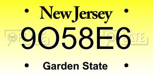 9O58E6 New Jersey License Plate