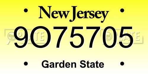 9O75705 New Jersey License Plate