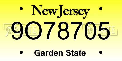 9O78705 New Jersey License Plate