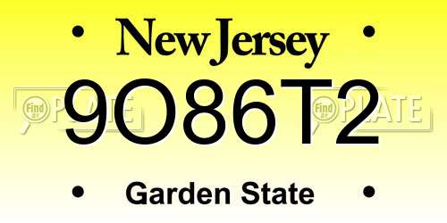 9O86T2 New Jersey License Plate