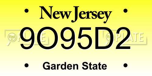 9O95D2 New Jersey License Plate