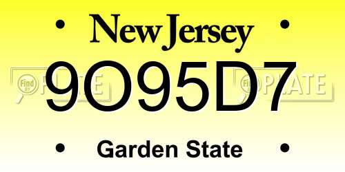 9O95D7 New Jersey License Plate