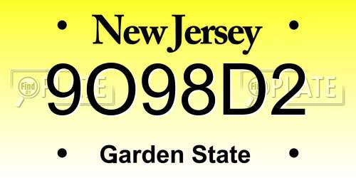 9O98D2 New Jersey License Plate