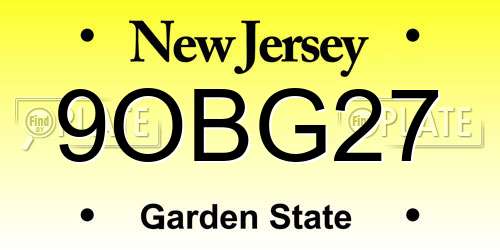 9OBG27 New Jersey License Plate
