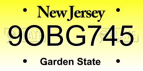 9OBG745 New Jersey License Plate