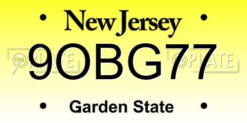 9OBG77 New Jersey License Plate