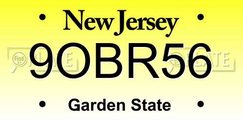 9OBR56 New Jersey License Plate