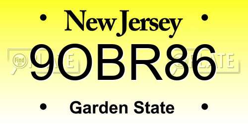 9OBR86 New Jersey License Plate