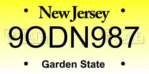 9ODN987 New Jersey License Plate