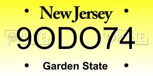 9ODO74 New Jersey License Plate