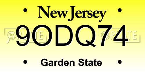 9ODQ74 New Jersey License Plate