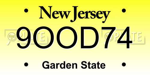 9OOD74 New Jersey License Plate