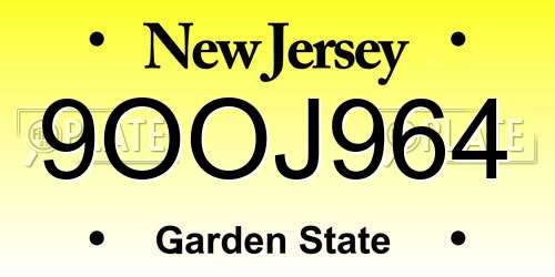 9OOJ964 New Jersey License Plate