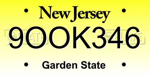 9OOK346 New Jersey License Plate