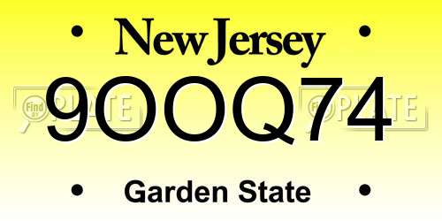 9OOQ74 New Jersey License Plate
