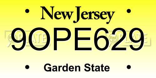 9OPE629 New Jersey License Plate