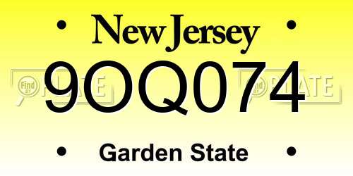 9OQ074 New Jersey License Plate