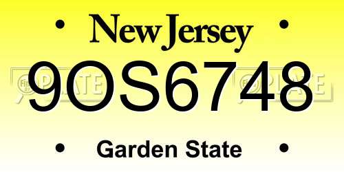 9OS6748 New Jersey License Plate