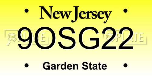 9OSG22 New Jersey License Plate