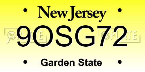 9OSG72 New Jersey License Plate