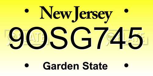 9OSG745 New Jersey License Plate