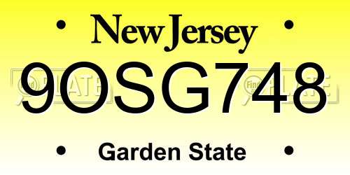 9OSG748 New Jersey License Plate