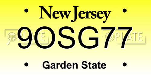 9OSG77 New Jersey License Plate