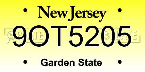9OT5205 New Jersey License Plate