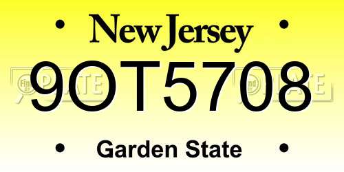 9OT5708 New Jersey License Plate