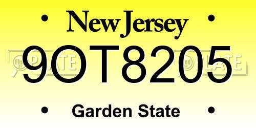 9OT8205 New Jersey License Plate