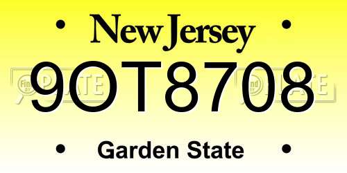 9OT8708 New Jersey License Plate