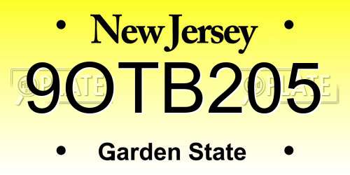 9OTB205 New Jersey License Plate