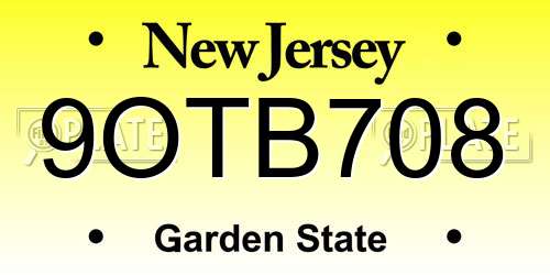 9OTB708 New Jersey License Plate